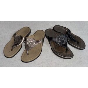 Ecco Sandals Women's 37 6 LOT Flip Flop Thong Metallic Leather Slip On Shoes